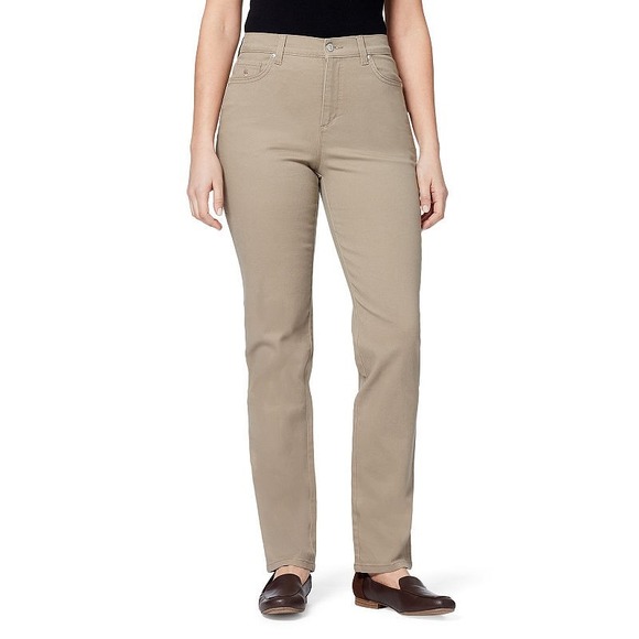 Gloria Vanderbilt Pants Womens 16 Khaki Hazelnut Tapered Leg Classic Rise Amanda - Picture 1 of 9